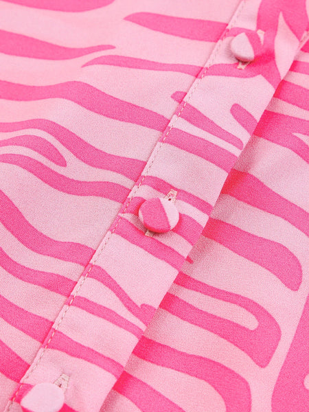 Pink Zebra Print Blouse with Lantern Sleeves