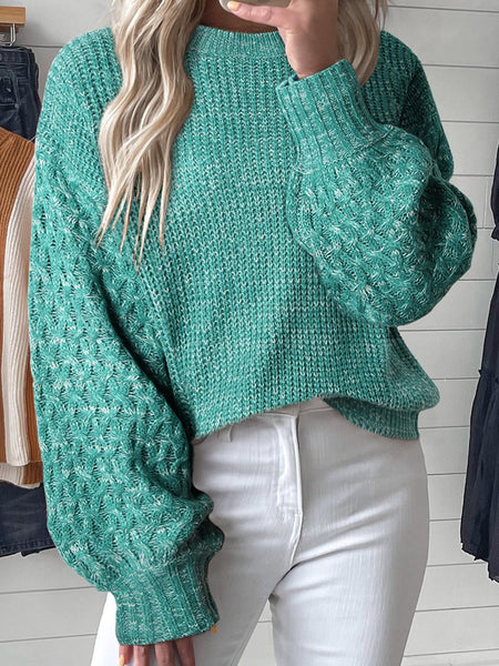 Green Cable Knit Cropped Sweater