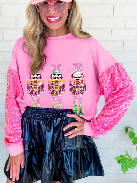 Pink Nutcracker Sequin Sleeve Christmas Sweatshirt