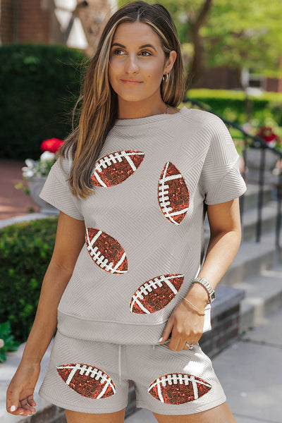 Sparkling Gray Rugby Sequin Shorts Set
