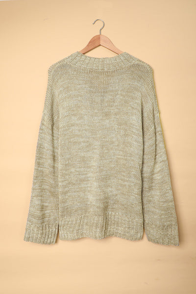 Chic Women's Cozy Gray V-Neck Drop Shoulder Sweater - Stylish Knit Top for Effortless Casual Fashion