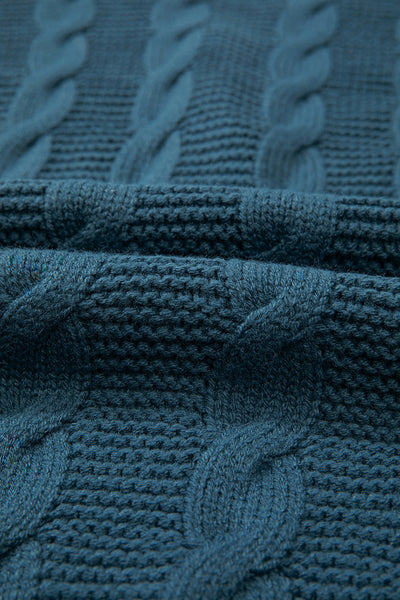 Cozy Women's Peacock Blue Cable Knit Cardigan with Button Front & Pockets - Chic Baggy Style for Casual Looks