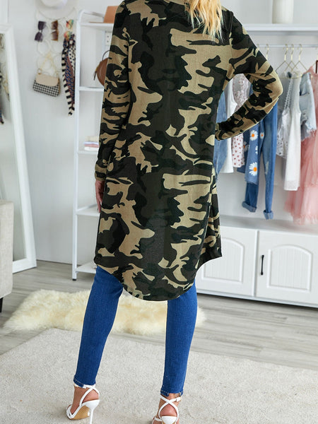 Women's Green Camo Print V-Neck Cardigan in Cardigans