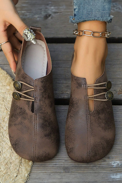 Women's Vintage-Inspired Coffee PU Leather Round Toe Loafers