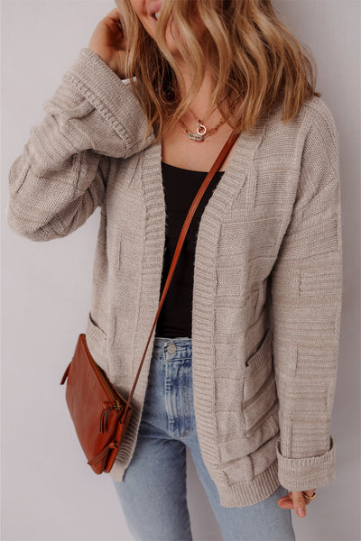 Chic Women's Cozy Textured Knit Cardigan - Open Front, Versatile Layering Essential in Soft Neutral Colors