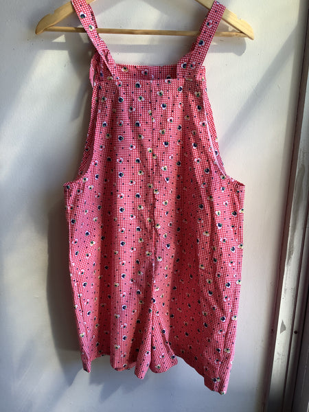Butterflies in Ballgowns floral heart red & white Gingham Short Overalls