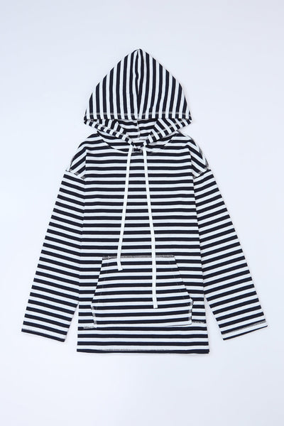 Classic Striped Kangaroo Pocket Hoodie with Drawstring