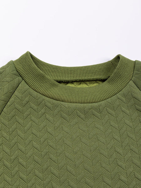 Forest Green Textured Raglan Sleeve Casual Sweatshirt