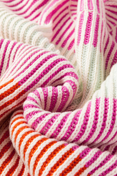Cozy Women's Pink Colorblock Bubble Sleeve Sweater - Textured Knit for Stylish Fall and Winter Fashion