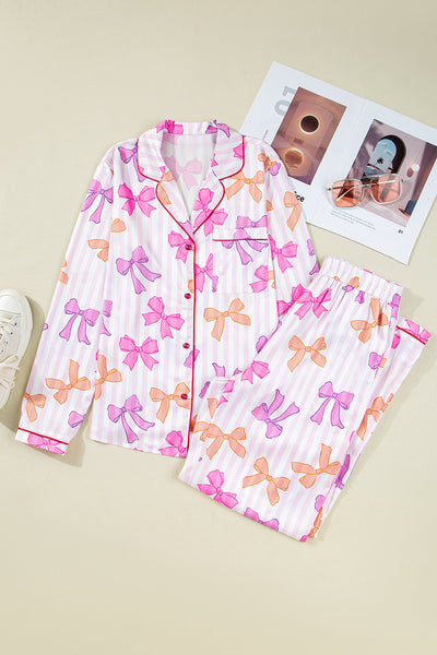 Chic Women's Bow Print Pajama Set - Soft, Cozy Sleepwear for Relaxed Nights, Perfect Gift in Charming Colors