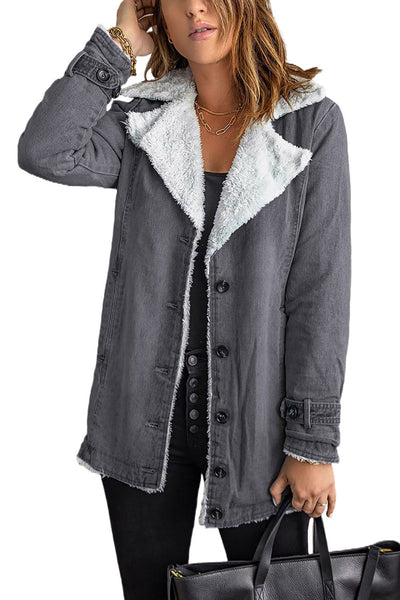 Faux Fur-Trimmed Denim Coat
