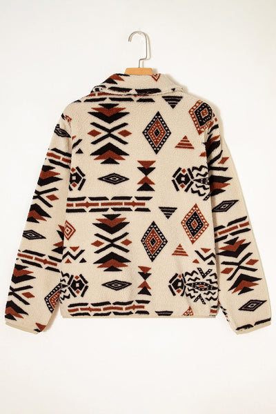 Women's Cozy Beige Plush Half Zip Sweatshirt for Women - Chic Western Aztec Style for Effortless Casual Looks
