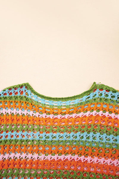 Stylish Women's Lightweight Multi-Stripe Open Knit Sweater Cover-Up for Comfortable Beach Days