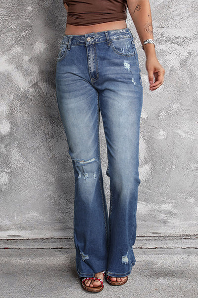 Women's High-Waisted Distressed Bootcut Flare Jeans