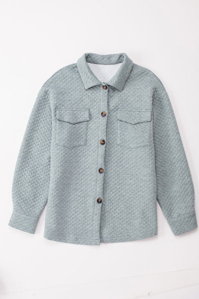 Women's Gray Retro Quilted Shacket with Pockets - Trendy Button-Up Jacket for Chic Layered Style and Comfort made for easy styling and wardrobe