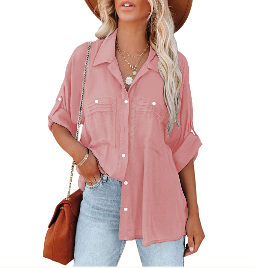 Simple Style Long Sleeve Solid Color Cardigan Top For Women With Single Breasted Pocket