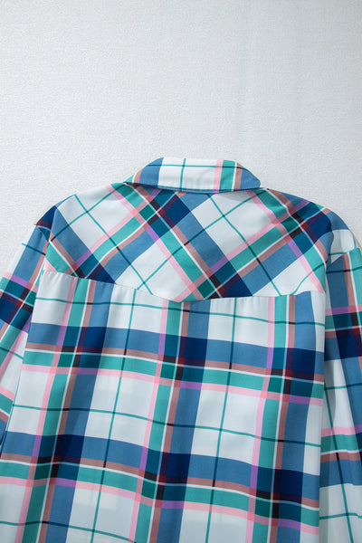 Cozy Women's Blue Plaid Lounge Set: Casual 2-Piece Summer Outfit with Relaxed Fit Shirt and Shorts for Ultimate Comfort