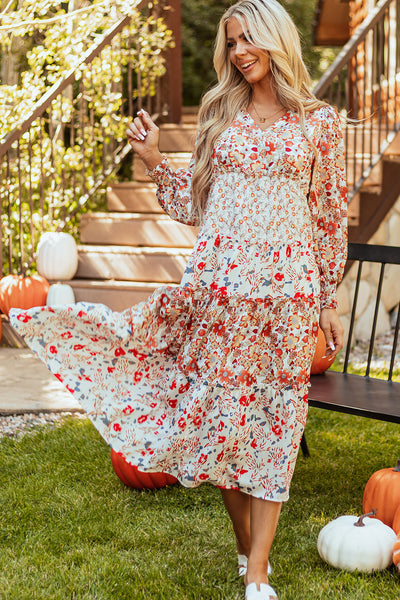 Elegant Floral Print Long Sleeve Dress for Women - Flattering Fit Perfect for Casual & Formal Events