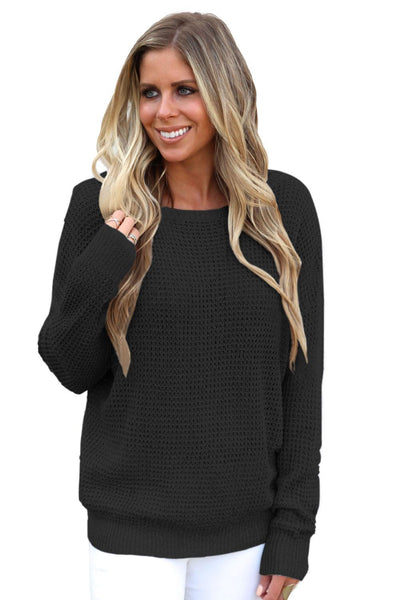 Trendy Women's Black Cross-Back Hollow-Out Sweater - Lightweight Knit Top for Chic Layering and Everyday Comfort