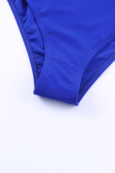 Blue Halterneck Skirted One Piece Swimsuit with Strappy Detail