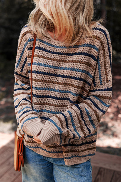 Soft Pastel Striped Knitted Sweater for Women - Cozy Relaxed Fit for Effortless Style and All-Day Comfort