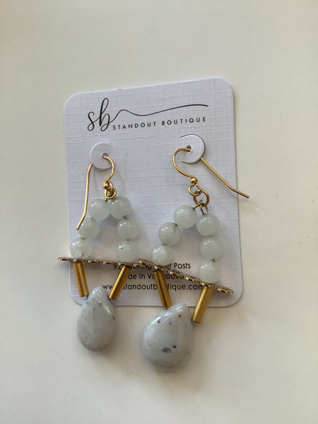 White Jade Agate Gold Dangle Earrings - Standout Boutique (Vancouver, BC)