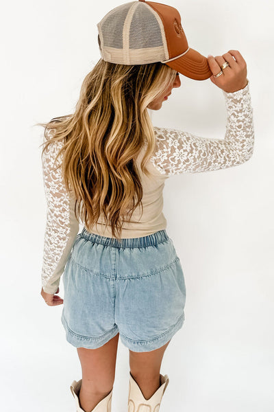 Elegant Women's Beige Floral Lace Long Sleeve High Neck Top - Slim Fit Design for Chic, Stylish Outfits