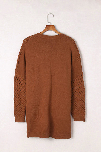 Women's Textured Basket-Weave Open Front Cardigan in Rust