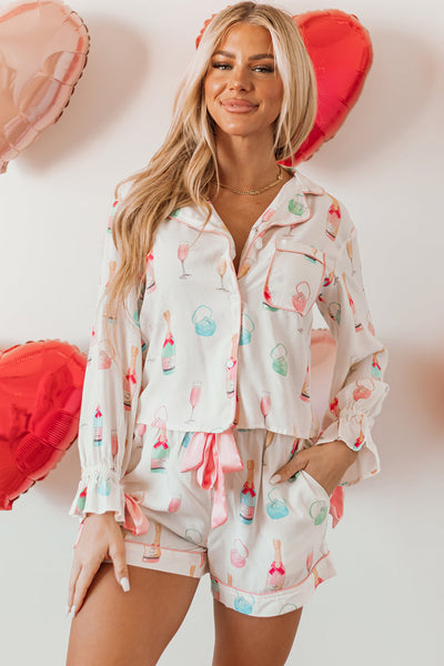 Women's Champagne and Ring Print 100% Viscose Pajama Set with practical styling and dependable silhouette control.