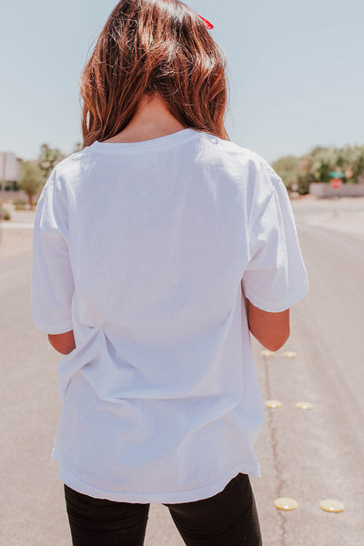 Patriotic Oversized White Tee with USA Flag Print