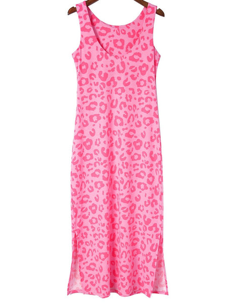 Leopard Print V-Neck Split Long Sleeve Dress