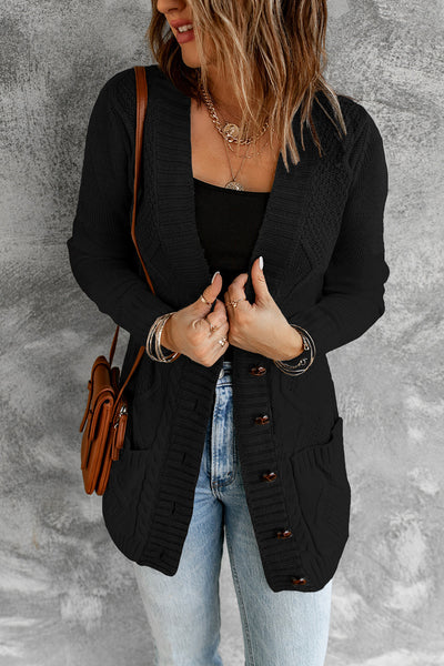 Stylish Black Cardigan for Women with Pockets and Button Closure - Versatile Layering Essential for Any Occasion