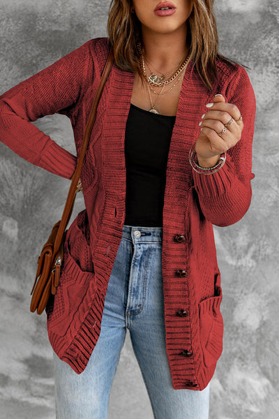 Cozy Burgundy Women's Cardigan with Button Closure and Front Pockets - Stylish Everyday Layer for Effortless Chic