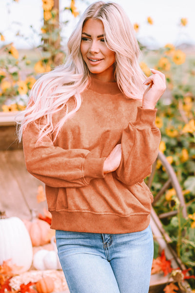 Cozy Women's Orange Drop Shoulder Crew Neck Sweatshirt - Casual Chic for Everyday Comfort and Style