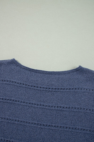 Cozy Women's Real Teal Boat Neck Sweater with Drop Shoulders & Pointelle Knit for Chic Fall Fashion