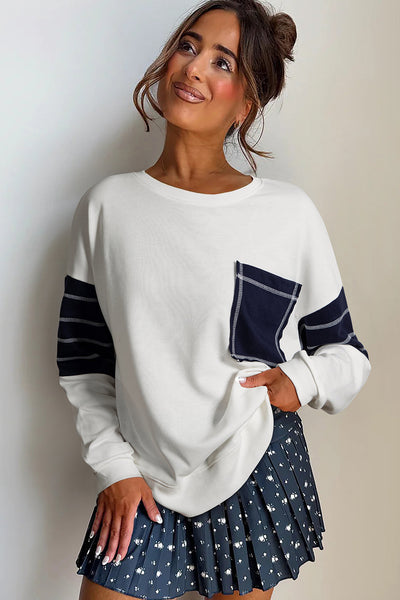 Women's Relaxed Color Block Sweatshirt with Exposed Seams