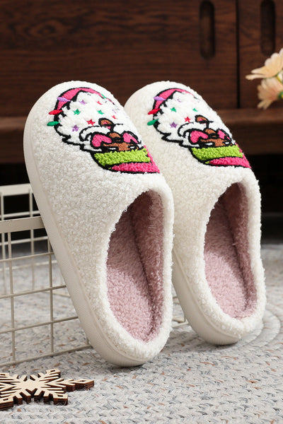 Women's Plush Santa Claus Slippers with Embroidered Stars