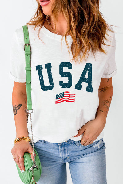 Patriotic Oversized White Tee with USA Flag Print
