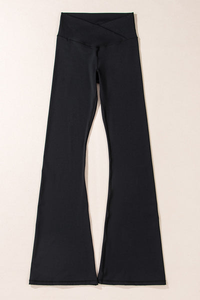 Women Black High-Waisted V-Shape Flared Leggings - Stylish Comfort for Casual and Active Wear Enthusiasts