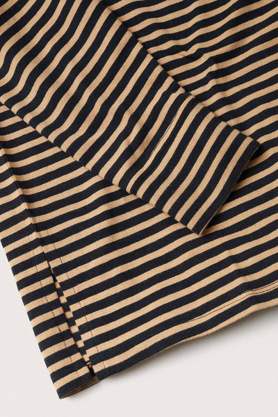 Women's Casual Chic Black Striped Long Sleeve Top with Side Splits - Loose Fit for Everyday Wear