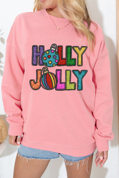 Women's Holly Jolly Pink Christmas Sweatshirt with Glitter Graphic