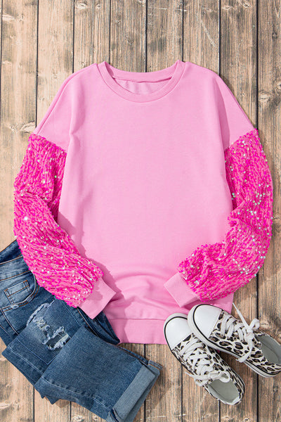 Trendy Women's Pink Sequin Pullover Sweater - Long Sleeve, Comfortable Fit for Casual Outings and Everyday Style