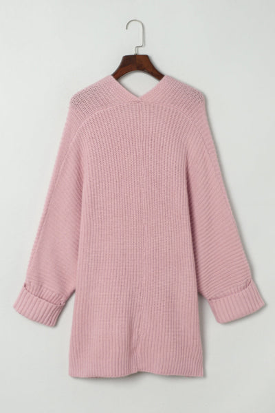 Soft Pink Oversized Women's Cardigan with Fold-Over Sleeves and Open Front  Ideal for Cozy Layering and Casual Style