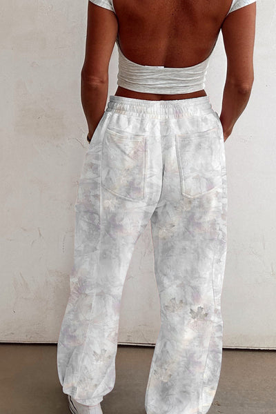 Women's Beige Camo Print Baggy Jogger Sweatpants with Drawstring for Effortless Comfort and Casual Style