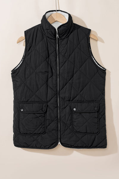 Solid Zipper Sleeveless Winter Warm Vest Jacket