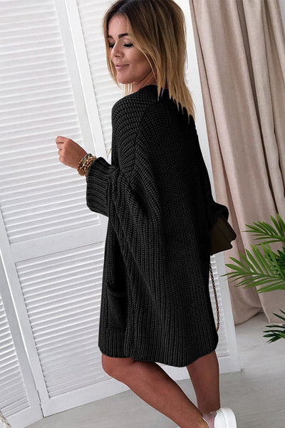 Cozy Women's Black Oversized Cardigan with Fold-Over Sleeves  Stylish Open Front Layering Essential
