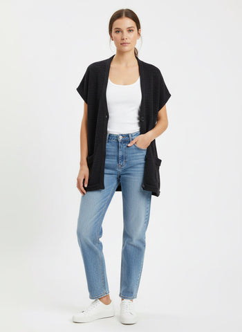 Vintage Black Short-Sleeve Knit Cardigan