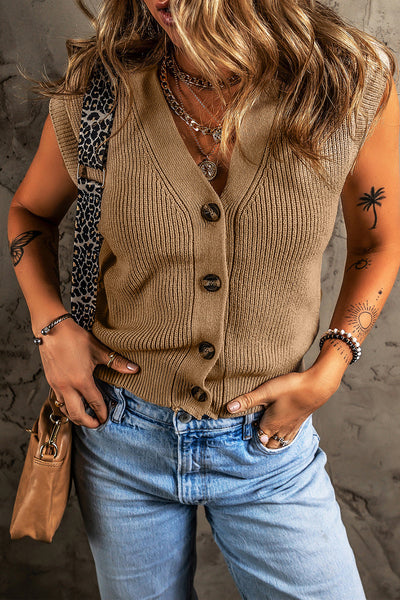Chic Women's Parchment V-Neck Sweater Vest - Versatile Layering Piece for Effortless Style and Comfort