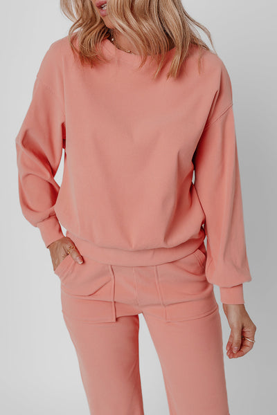 Stylish Women's Blossom Ribbed Knit Lounge Set with Drop Shoulders, Pockets, and Soft, Comfortable Fabric for Relaxation