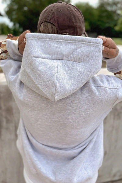 Light Grey Camouflage Oversized Hoodie for Women - Cozy Patchwork Design for Casual Comfort and Style